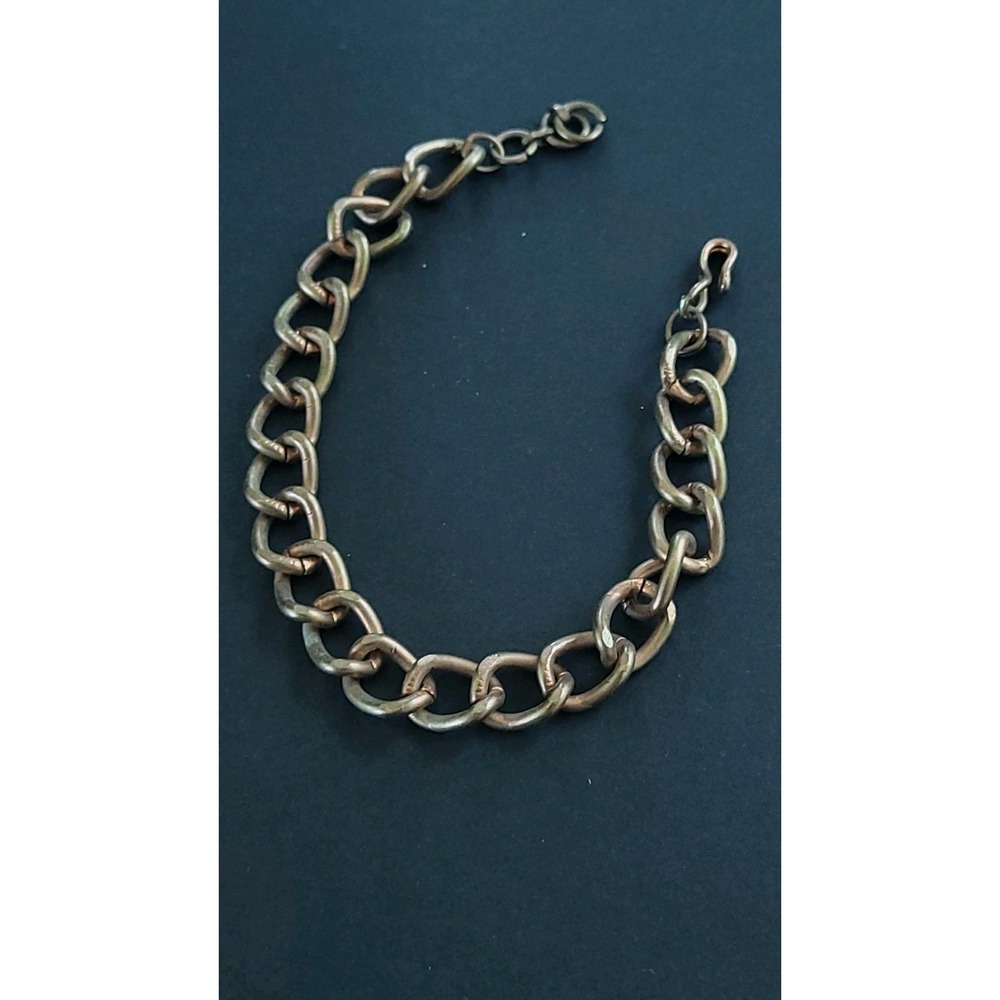 Vintage Solid Copper Curb Link Bracelet 8" 17.8g 9mm Chunky Chain Hook Clasp